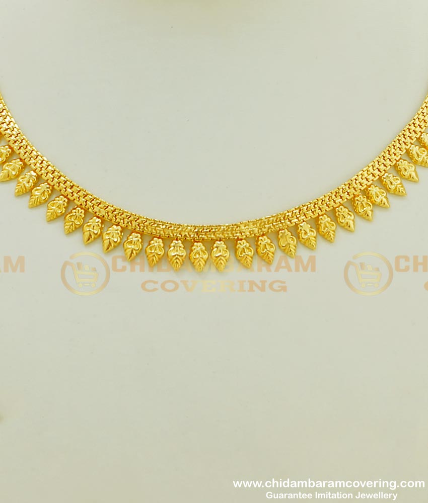 NLC391 - Kerala Traditional Jewellery Simple Light Weight Single Line Short Necklace for Women