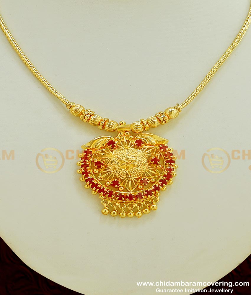 NLC394 - Attractive Thali Kodi Chain Gold Necklace Designs Ruby Stone Necklace for Women