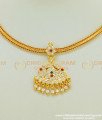 NLC397 - Latest Simple Multi Stone Impon Attigai Necklace Design Impon Five Metal Jewellery Collection 