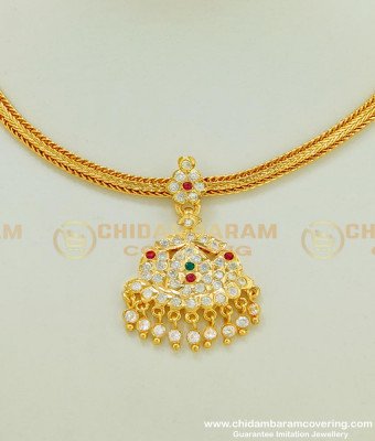 NLC397 - Latest Simple Multi Stone Impon Attigai Necklace Design Impon Five Metal Jewellery Collection 