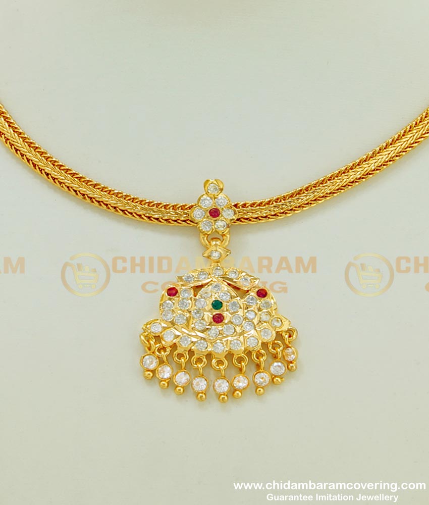 NLC397 - Latest Simple Multi Stone Impon Attigai Necklace Design Impon Five Metal Jewellery Collection 