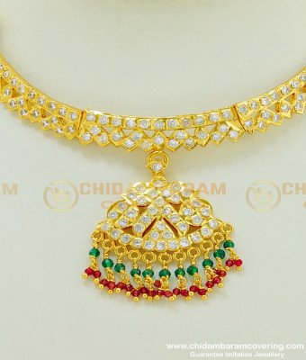 NLC398 - Unique First Quality Gold Finish Multi Stone Impon Attigai Necklace Buy Online