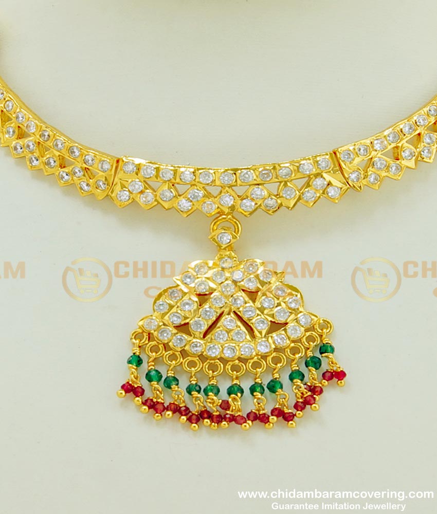 NLC398 - Unique First Quality Gold Finish Multi Stone Impon Attigai Necklace Buy Online