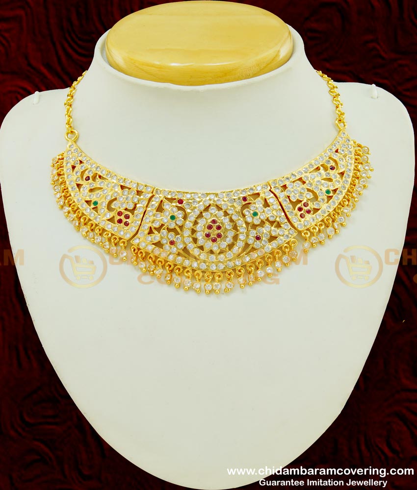 NLC399 - New Arrival Bridal Wear First Quality Impon Multi Stone Choker Necklace for Wedding