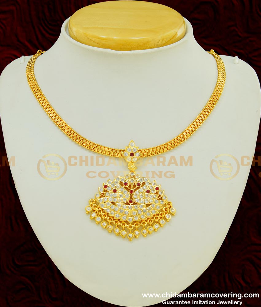 NLC402 - Traditional Design Impon Double Side Swan Big Dollar Attigai Necklace Micro Plated Impon Jewellery 