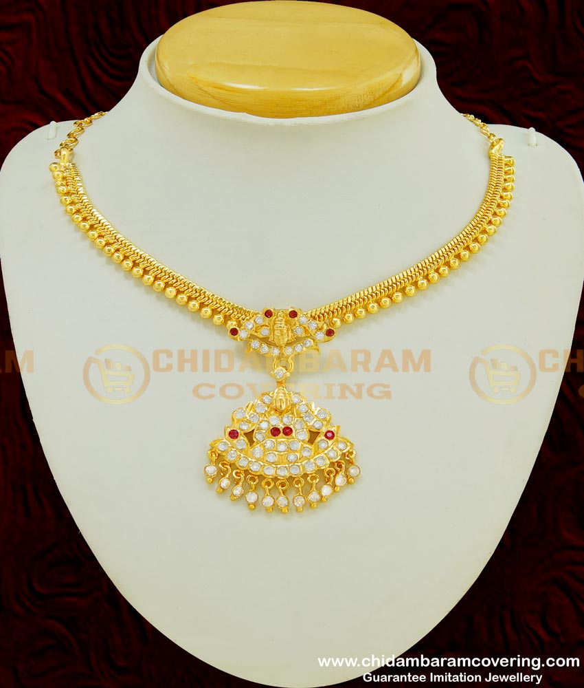 NLC403 - New Model Gati Metal Lakshmi Dollar Stone Impon Attigai Bridal Impon Necklace 