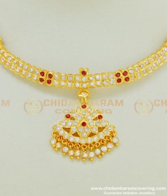 NLC406 - Wedding Impon Full Stone Gold Attigai Design South Indian Naan Patti Necklace Collection 