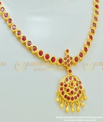 NLC409 - Beautiful First Quality Full Ruby Stone Attigai With Earring Necklace Set Micro Plated Jewellery