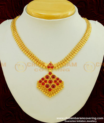 NLC410 - Latest Collection Impon Gold Finish Mango Design Ruby Stone Attigai Necklace Indian Bridal Jewellery