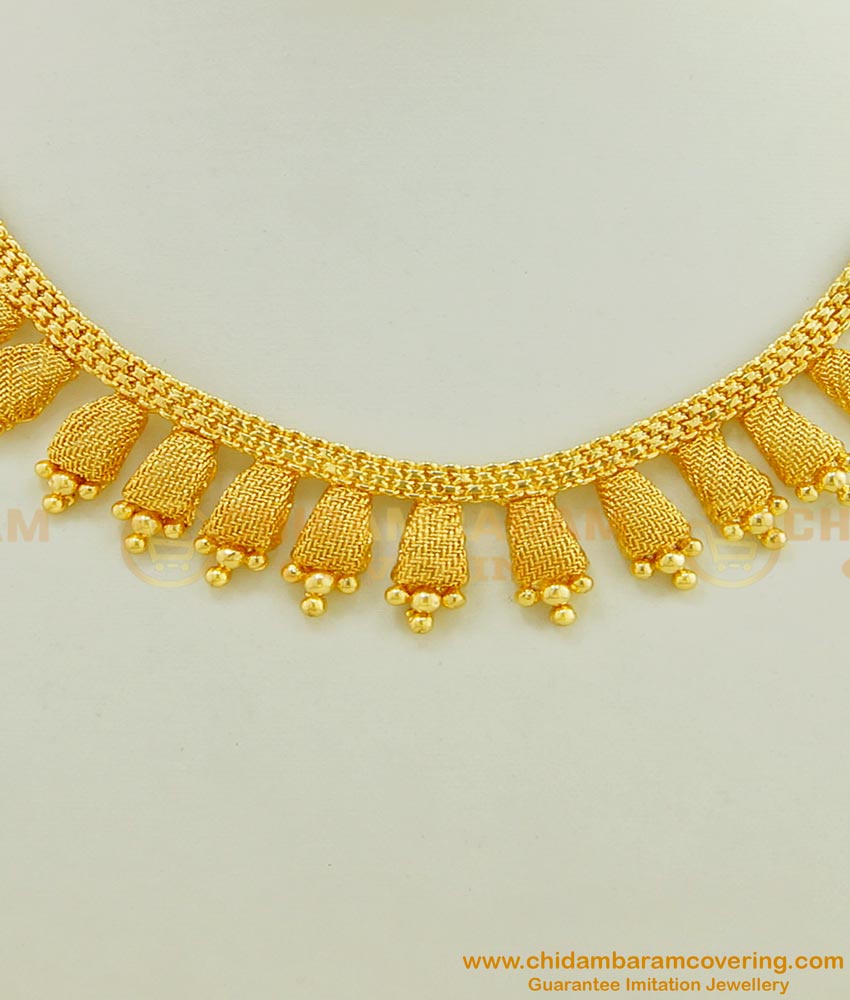 NLC412 - Attractive Gold Plated Kerala Net Design Plain Necklace for Women