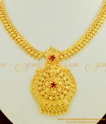 NLC414 - One Gram Gold Plated Semi Precious First Quality Ruby Stone Gold Beads Necklace