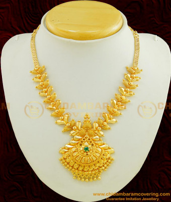 NLC416 - Elegant Modern Gold Necklace Design Single Emerald Stone Pendant Designer Necklace 