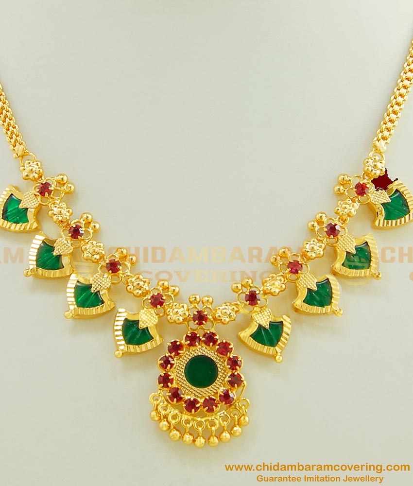 NLC418 - Kerala Traditional Jewellery Stunning Gold Light Weight Palakka Mala Necklace Online
