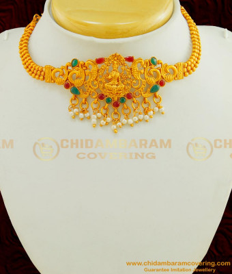 NLC422 - Beautiful Temple Jewellery Lakshmi Design Mini Choker Necklace Buy Online