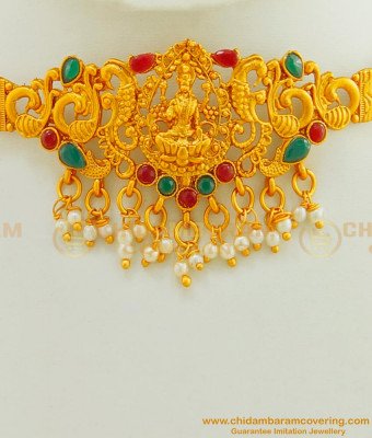 NLC422 - Beautiful Temple Jewellery Lakshmi Design Mini Choker Necklace Buy Online