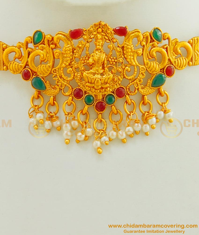 NLC422 - Beautiful Temple Jewellery Lakshmi Design Mini Choker Necklace Buy Online