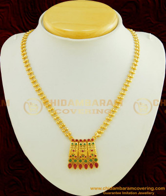 NLC424 - Trendy Gold Design Gold Forming Attractive Red and Green Stone Dollar Necklace Design