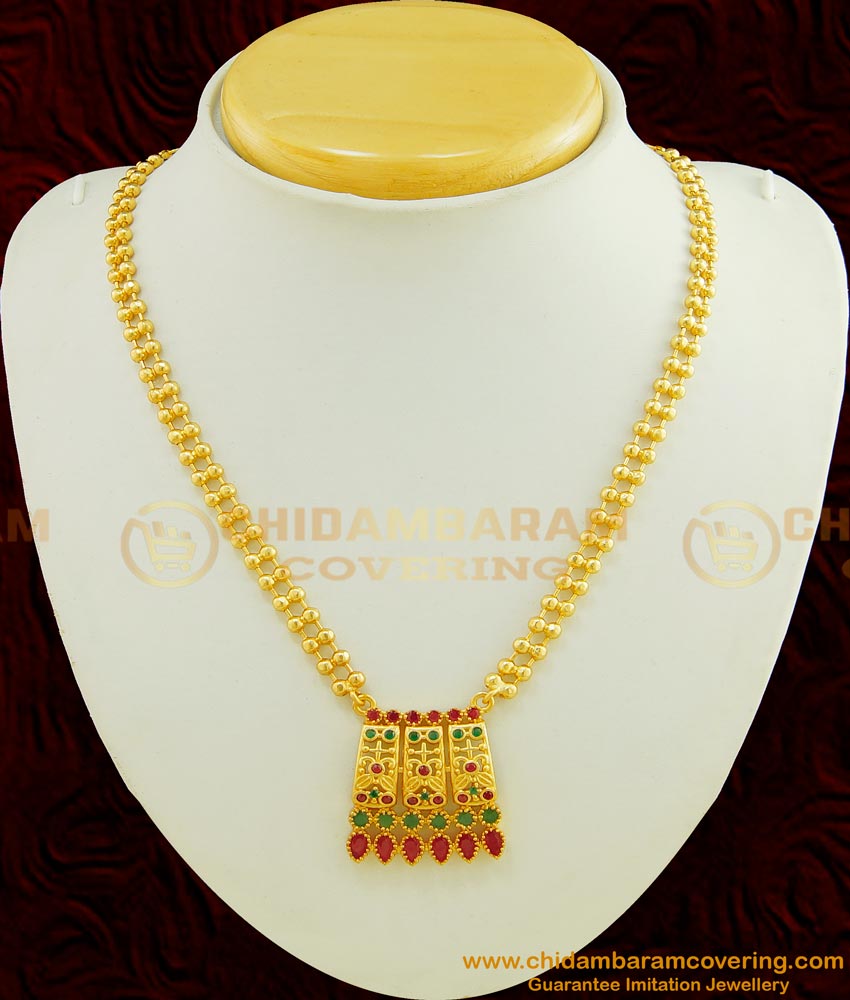 NLC424 - Trendy Gold Design Gold Forming Attractive Red and Green Stone Dollar Necklace Design