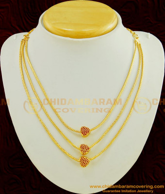 NLC425 - Stylish Party Wear Gold Plated Ruby Stone Heart Pendant Layered Necklace Designs Online