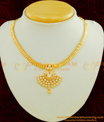 NLC428 - Latest Model Ad White Stone Dollar Attigai Necklace Handmade South Indian Imitation Jewellery