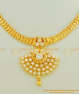 NLC428 - Latest Model Ad White Stone Dollar Attigai Necklace Handmade South Indian Imitation Jewellery