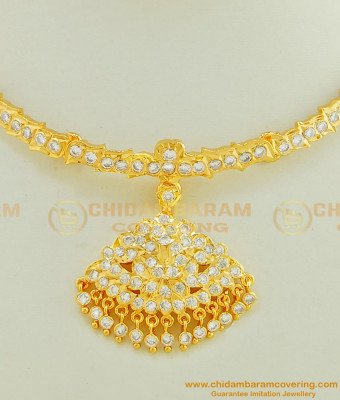 NLC430 - Latest Design Impon Full White Stone Real Gold Design Attigai Necklace for Wedding
