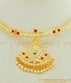 NLC431 - New Design First Quality Impon White And Ruby Stone Real Gold Design Attigai Necklace buy Online 