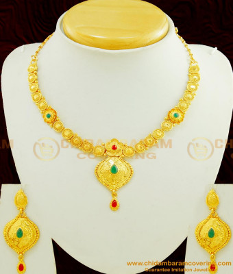 NLC433 - Modern Indian Fashion Gold Plated Forming Necklace With Earring Imitation Jewellery 