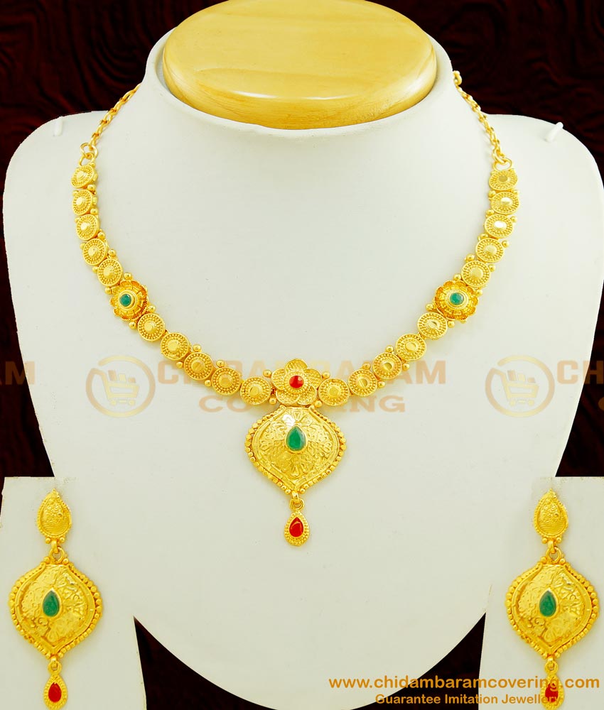 NLC433 - Modern Indian Fashion Gold Plated Forming Necklace With Earring Imitation Jewellery 
