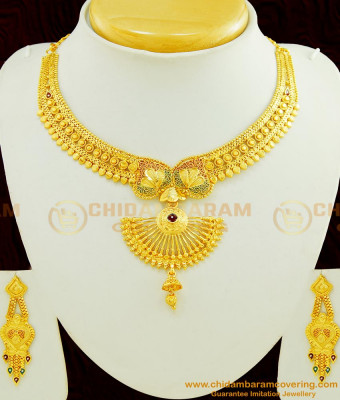 NLC434 - Marriage Bridal Real Gold Necklace Design Gold Forming New Designer Necklace Set 