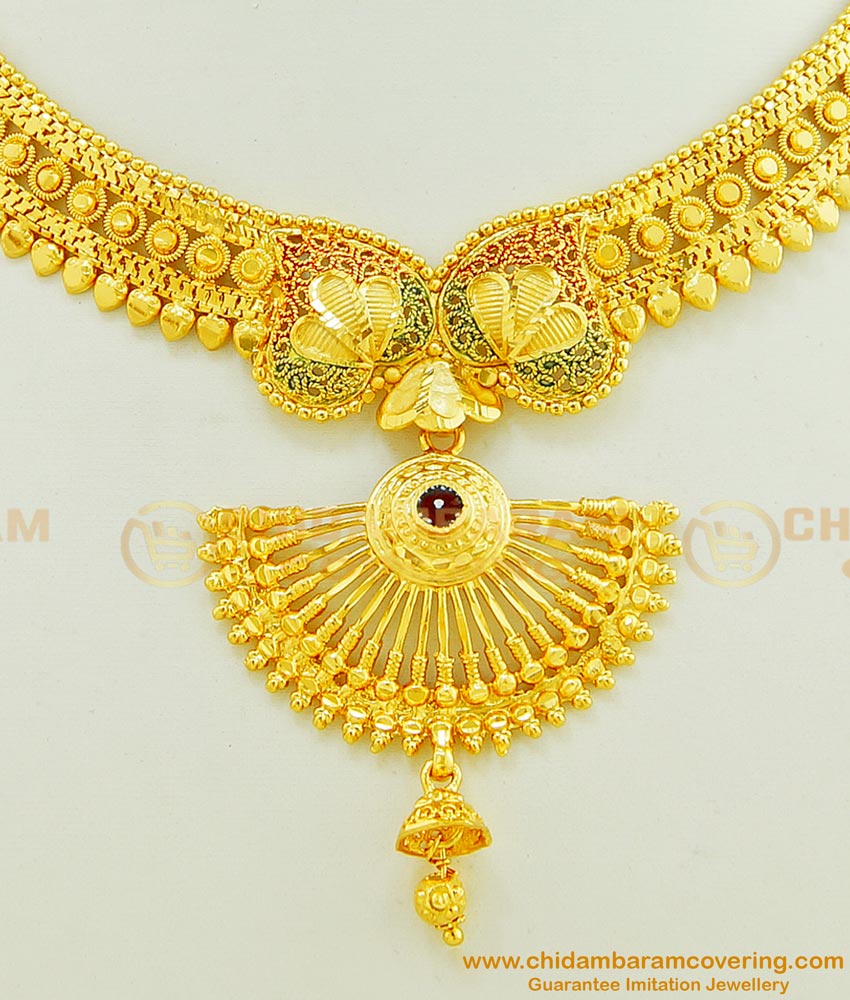 NLC434 - Marriage Bridal Real Gold Necklace Design Gold Forming New Designer Necklace Set 