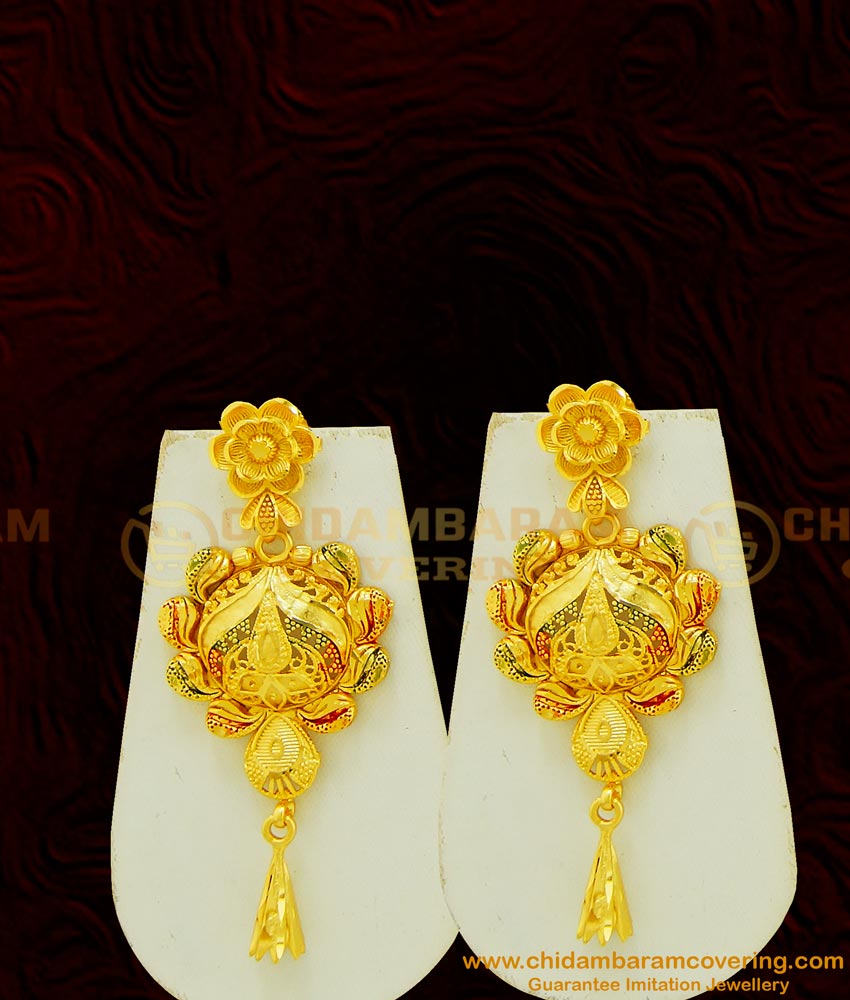 NLC435 - Grand Look Gold Forming Heavy Necklace with Earring Reception Jewellery Set For Bride 