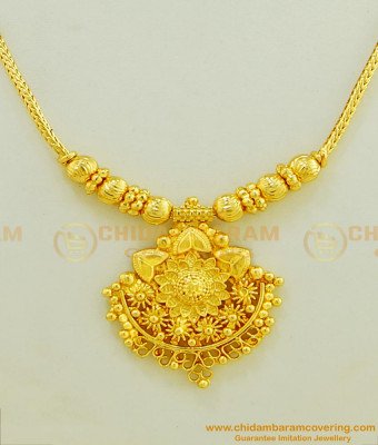 NLC438 - Gold Plated Roll Chain with Designer Pendant Simple Necklace