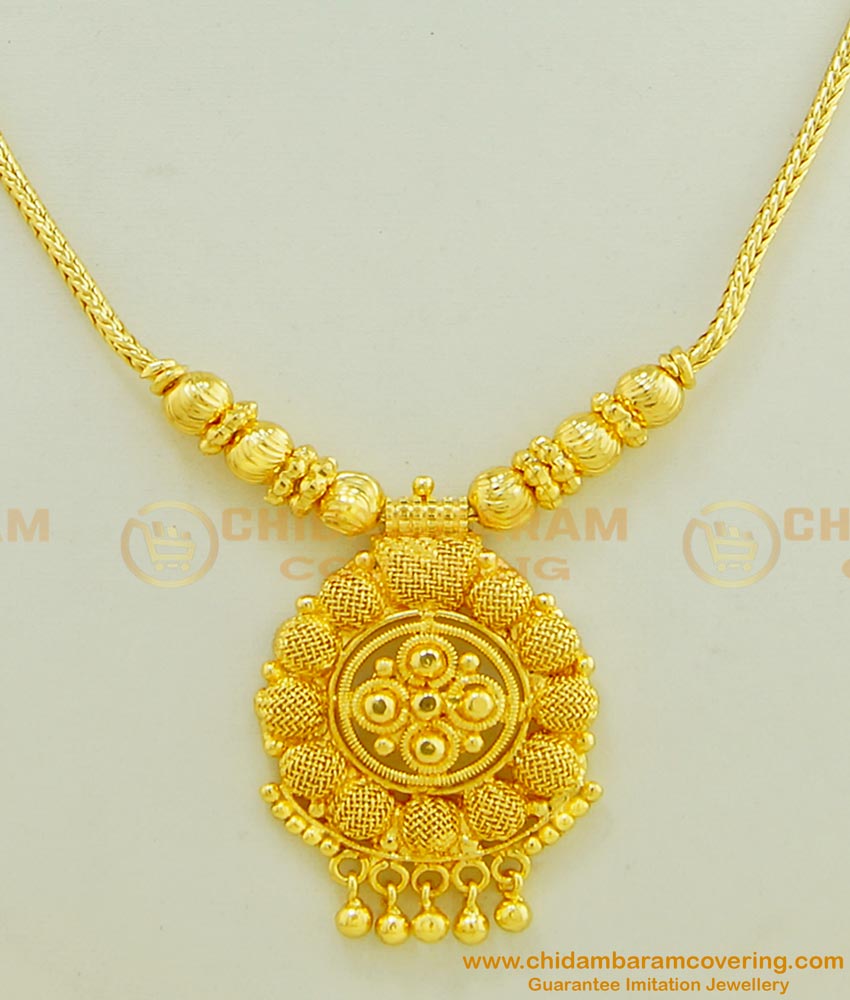 NLC439 - Gold Design Simple Light Weight Net Pattern Dollar with Chain Necklace