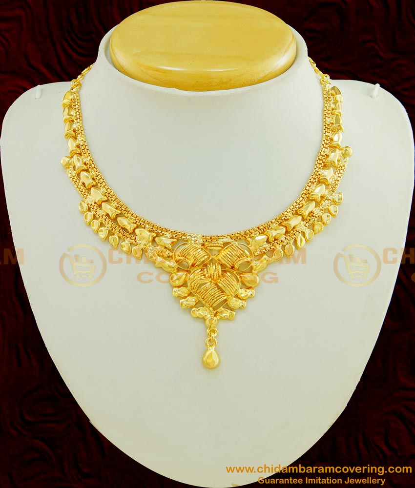 NLC447 - Simple Indian Wedding Jewellery Gold Covering Necklace Design Imitation Jewellery
