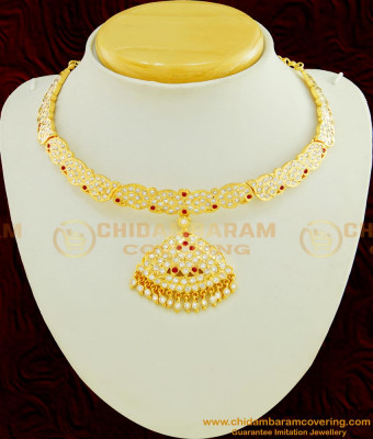 NLC451 - Getti Metal Gold Attigai Design Full Mango Design Impon Attigai Necklace for Wedding 