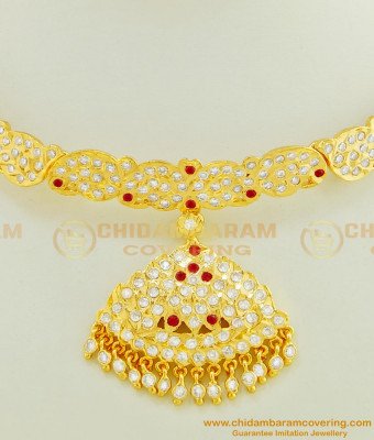 NLC451 - Getti Metal Gold Attigai Design Full Mango Design Impon Attigai Necklace for Wedding 