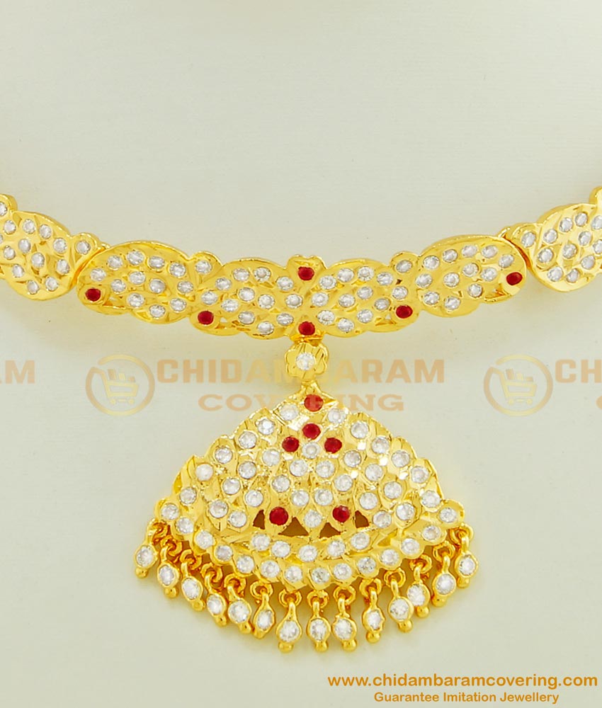 NLC451 - Getti Metal Gold Attigai Design Full Mango Design Impon Attigai Necklace for Wedding 