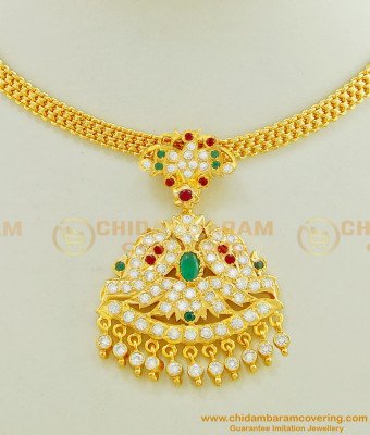 NLC452 - Latest Design Five Metal Beautiful Multi Stone Dollar Attigai Necklace Design 