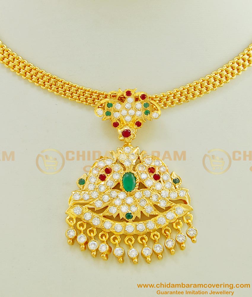 NLC452 - Latest Design Five Metal Beautiful Multi Stone Dollar Attigai Necklace Design 