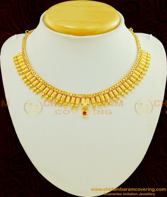 NLC456 - Elegant Kerala Style Party Wear Gold Plated Ruby Stone Short Necklace Design
