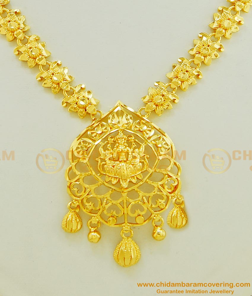 NLC457 - Traditional One Gram Gold Lakshmi Devi Gold Design Necklace for Wedding
