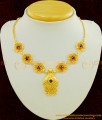 NLC459 - Unique Party Wear Ruby Stone Flower Design Short Necklace for Women