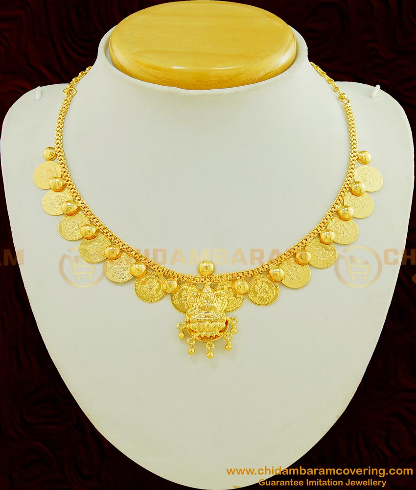 NLC460 - Latest Design Gold Plated Lakshmi Pendant with Gold Coin Necklace Designs Online