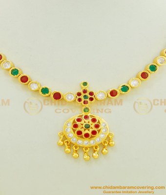 NLC465 - Attractive Gold Plated Multi Stone Traditional Impon Attigai Necklace Online