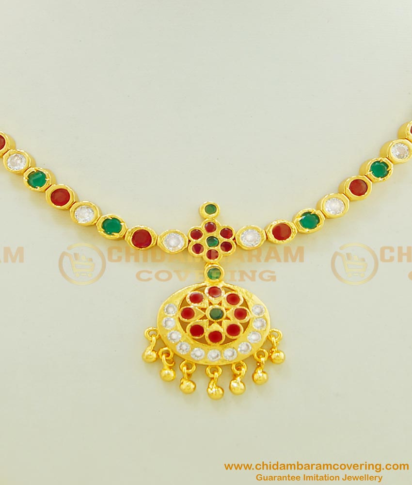 NLC465 - Attractive Gold Plated Multi Stone Traditional Impon Attigai Necklace Online
