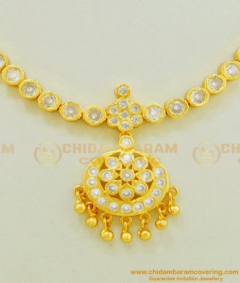 NLC466 - Traditional Impon Attigai White Stone Imitation Necklace Low Price Buy Online