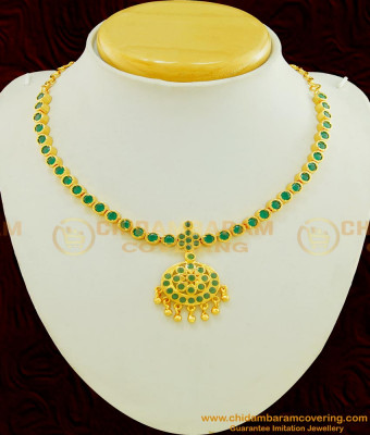 NLC467 - High Quality full Emerald Stone Flower Design Attigai Green Stone Necklace Online 