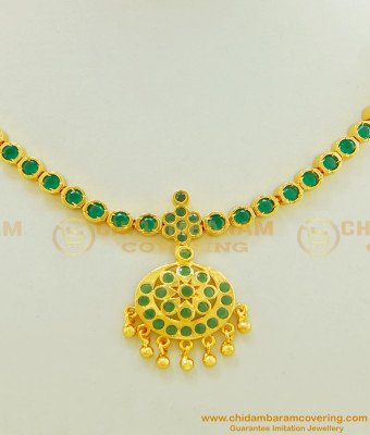 NLC467 - High Quality full Emerald Stone Flower Design Attigai Green Stone Necklace Online 
