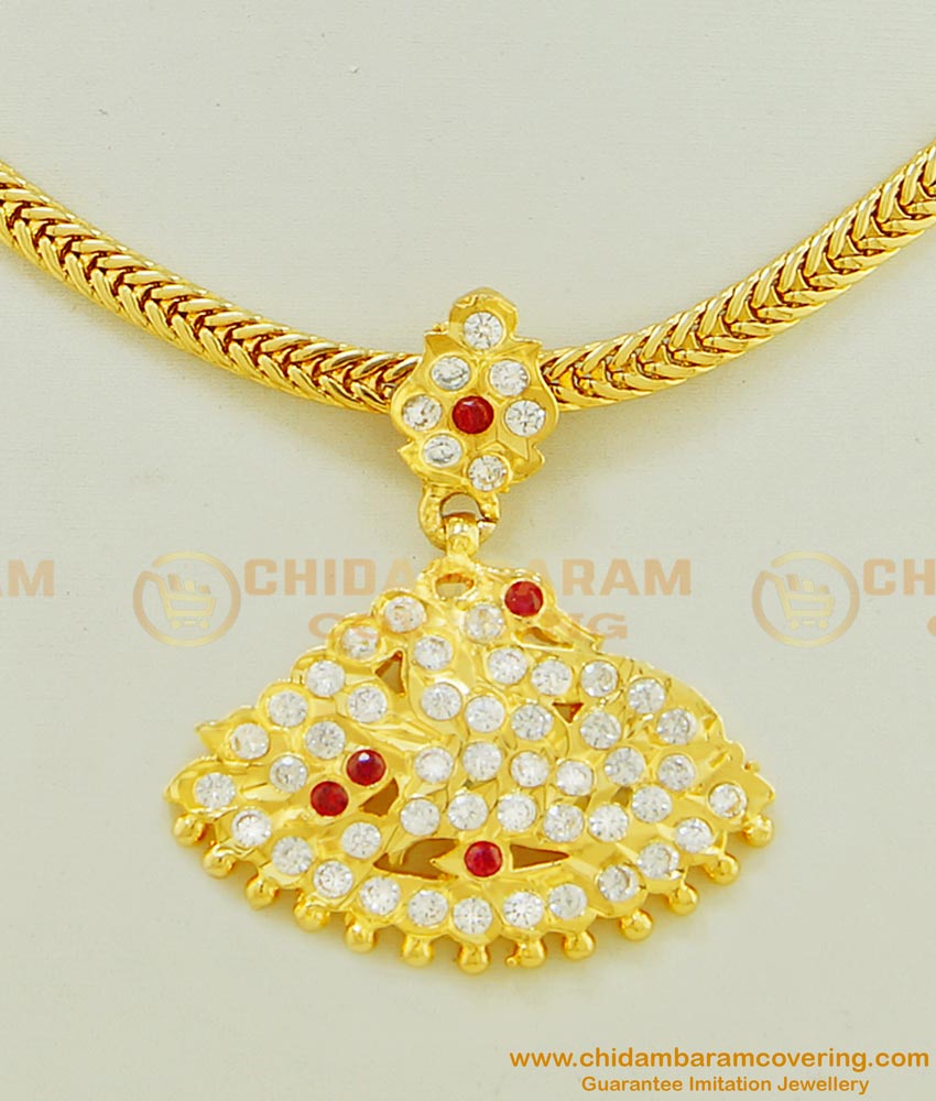 NLC469 - Impon Peacock Design Geti Metal Stone Attigai Necklace Gold Plated Attigai Collections 